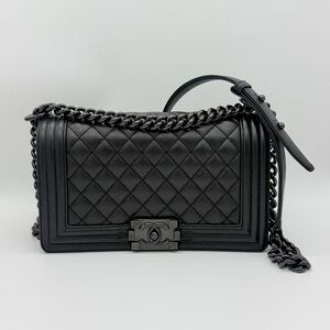 Chanel Boy Bag New Medium So Black Lambskin Ruthenium Hardware